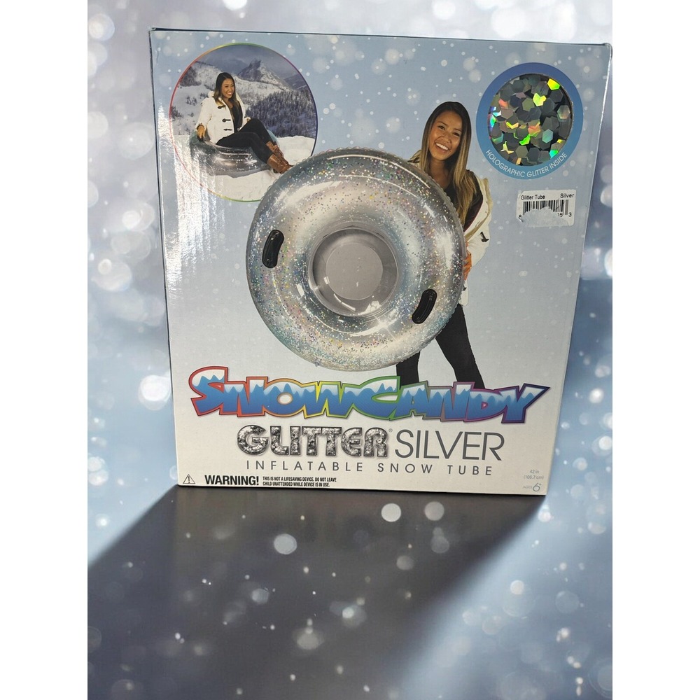 SnowCandy Glitter Silver Inflatabe Snow Tube w 2 Handles Pool 42" Age 6+ New